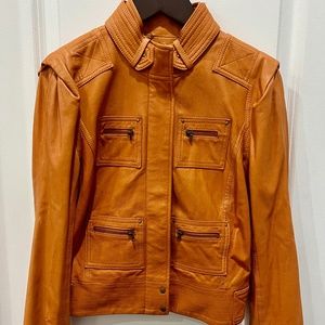 Diane Von Furstenberg  DVF Orange Leather Moto Jacket